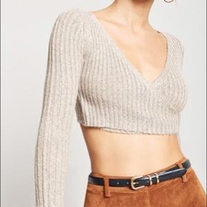 Cropped Deep V sweater
